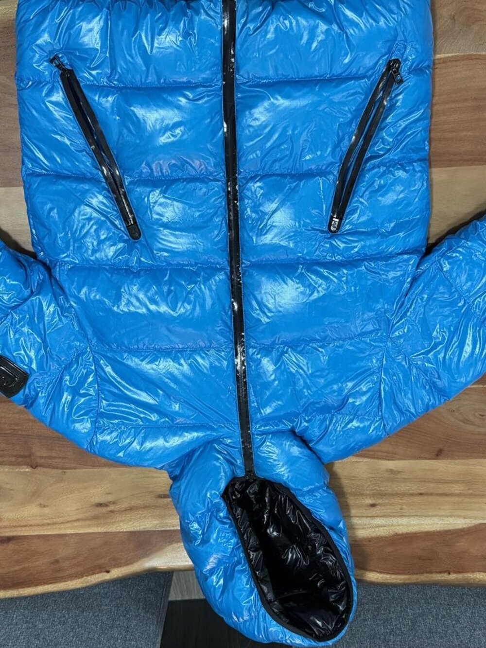 Rudsak blue lacquered down jacket – hooded, size S